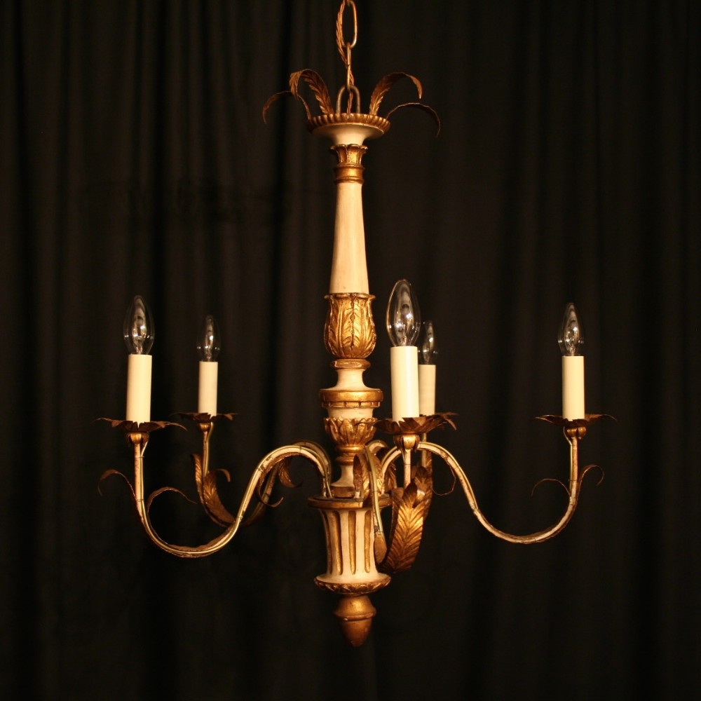 Italian 5 Light Giltwood Antique Chandelier