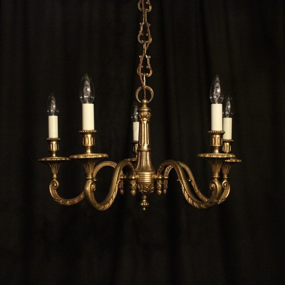 French Gilded Bronze 5 Light Chandelier