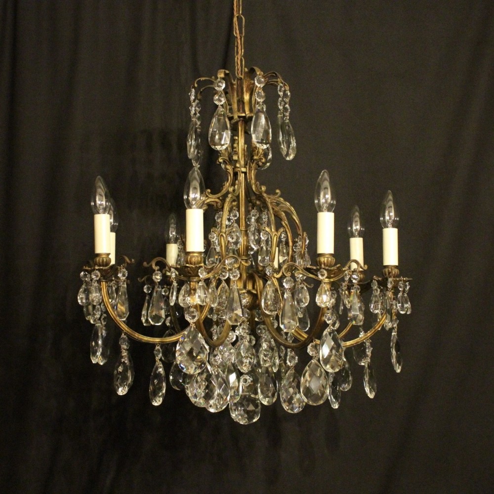 Italian Gilded & Crystal 8 Light Antique Chandelier
