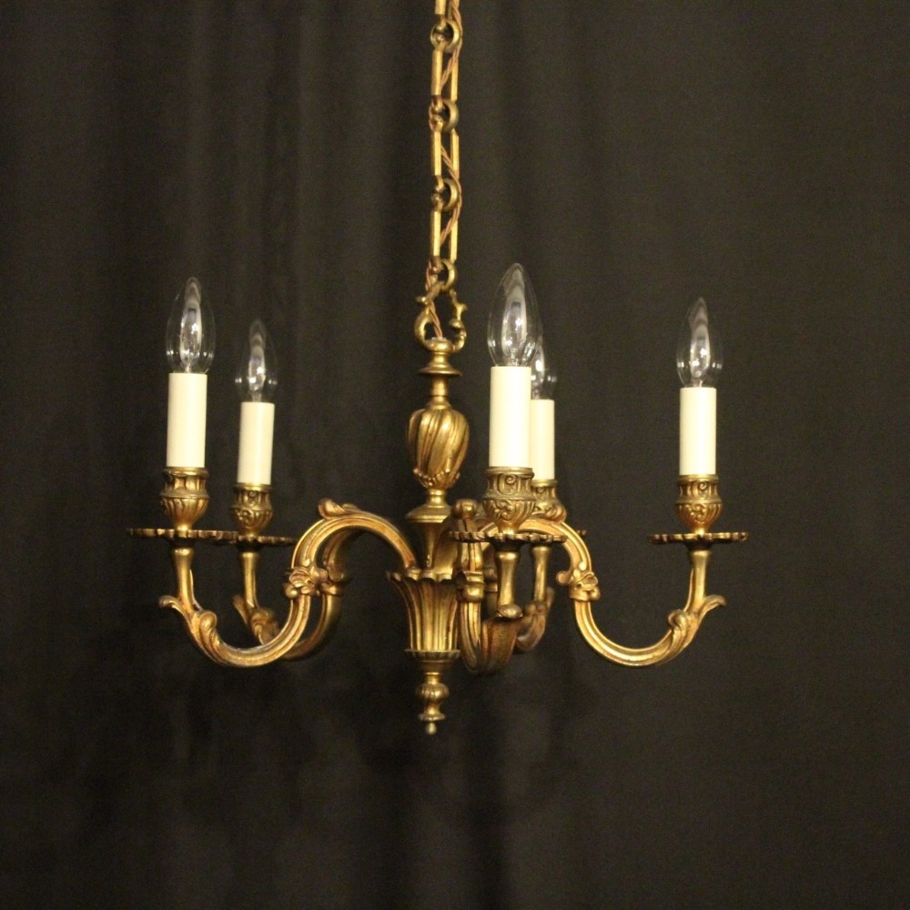 French Gilded Bronze 5 Light Antique Chandelier