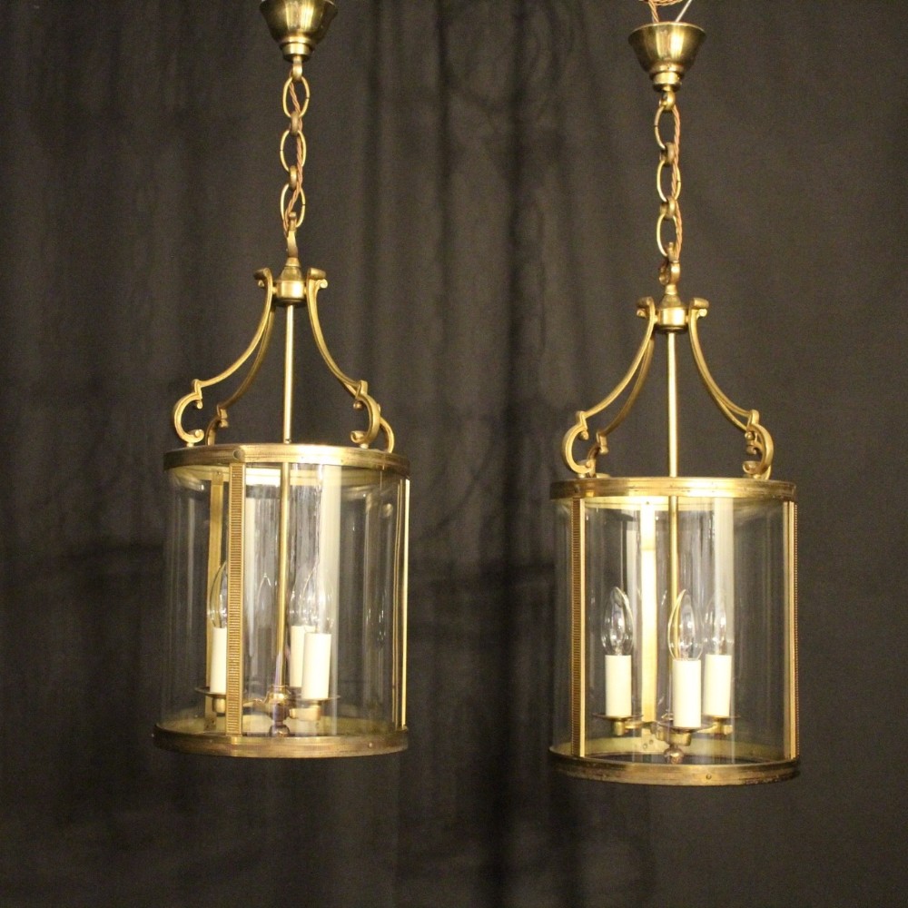 French Pair Of Triple Light Convex Antique Lanterns