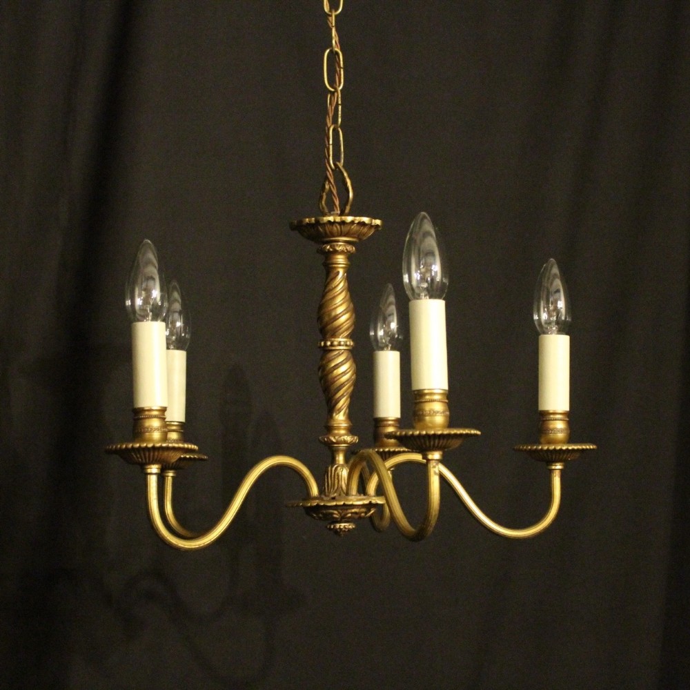 French Gilded 5 Light Antique Chandelier