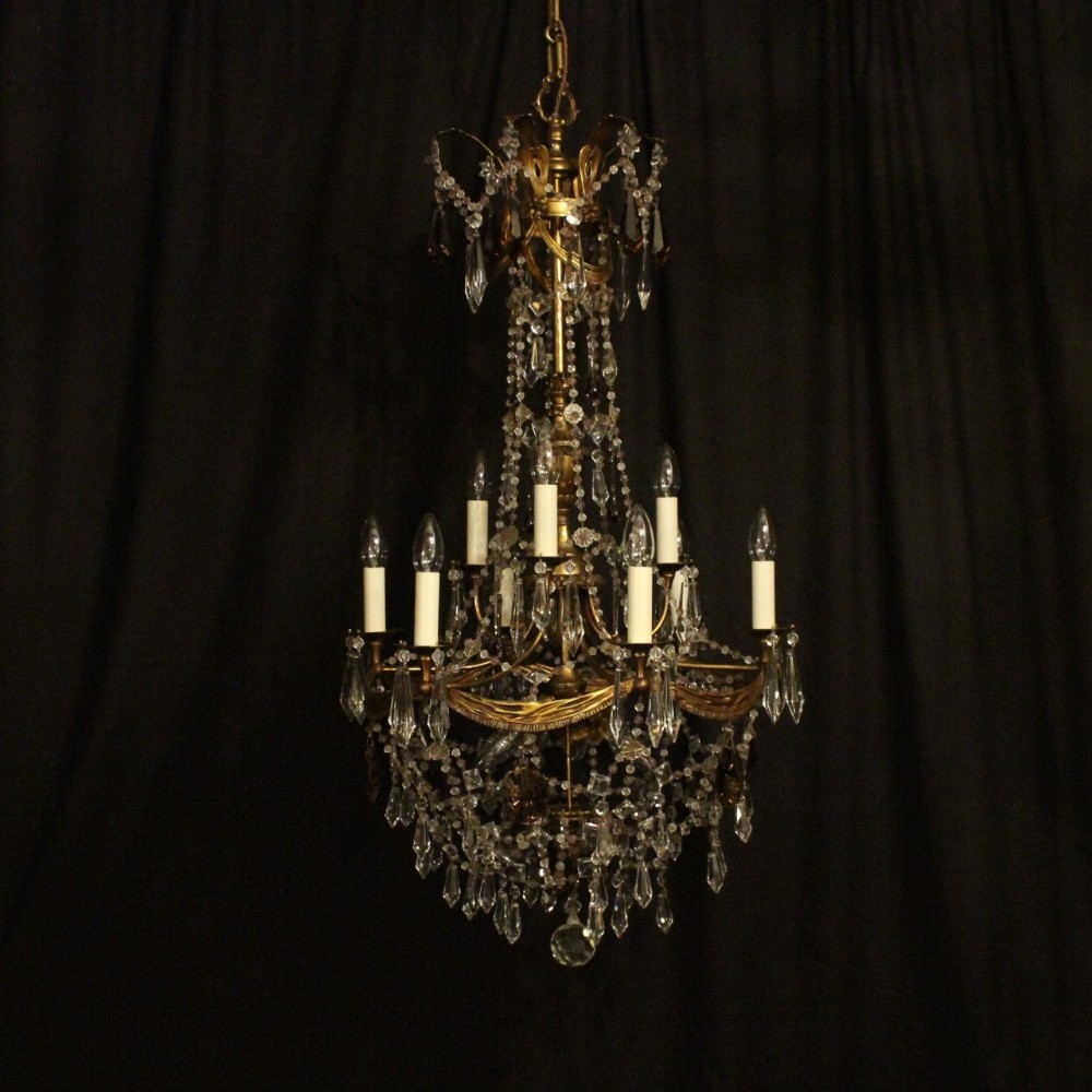 Italian Gilded & Crystal Florentine 12 Light Antique Chandelier