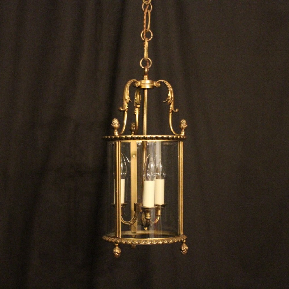 French Gilded Triple Light Antique Hall Lantern