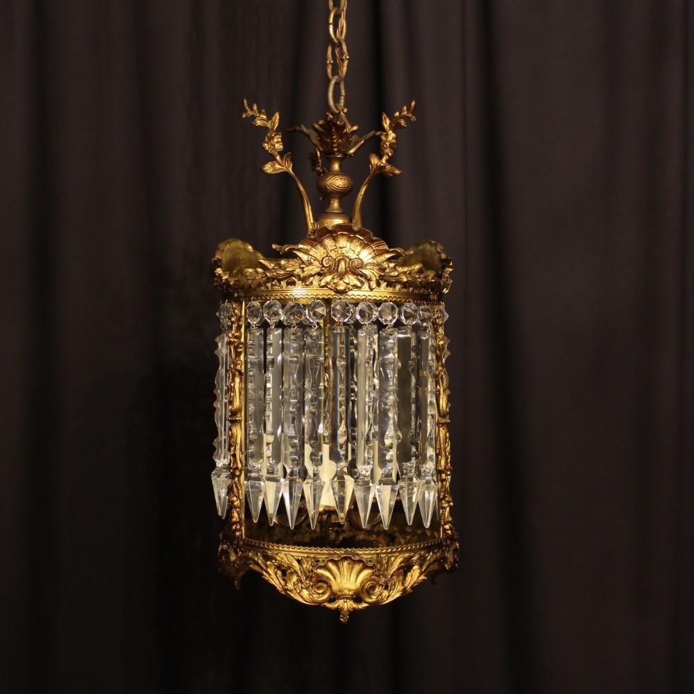 French Gilded Bronze & Crystal Antique Light Fitting