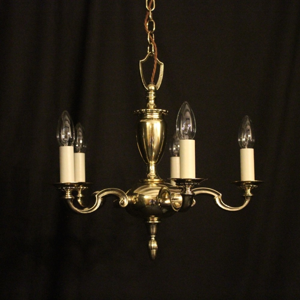 English Brass 5 Light Antique Chandelier