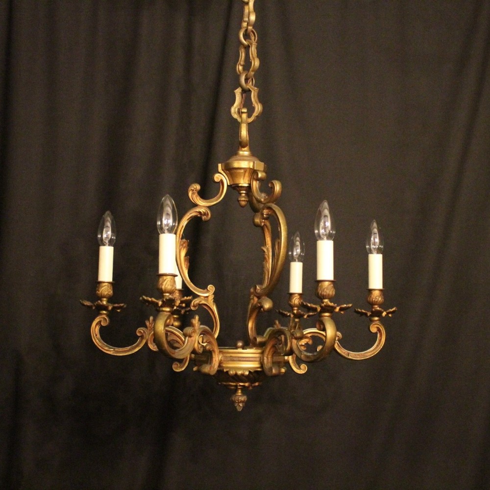 French Gilded Bronze 6 Light Antique Chandelier