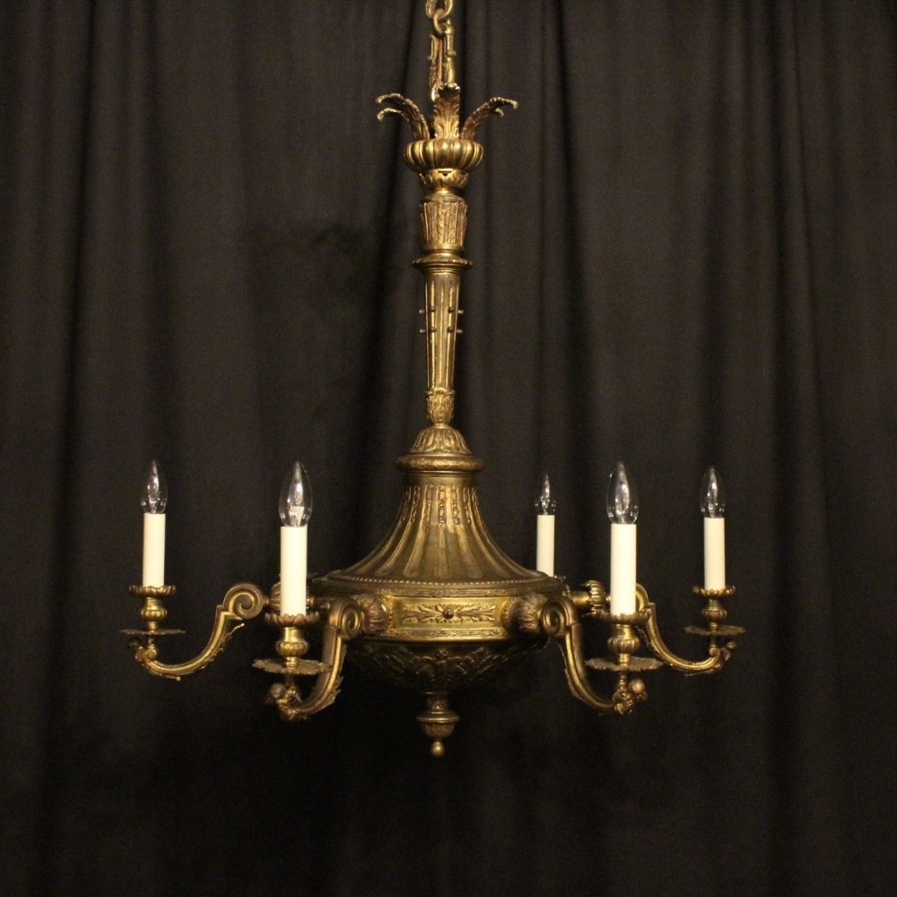 French Gilded Bronze Cherub 6 Light Chandelier