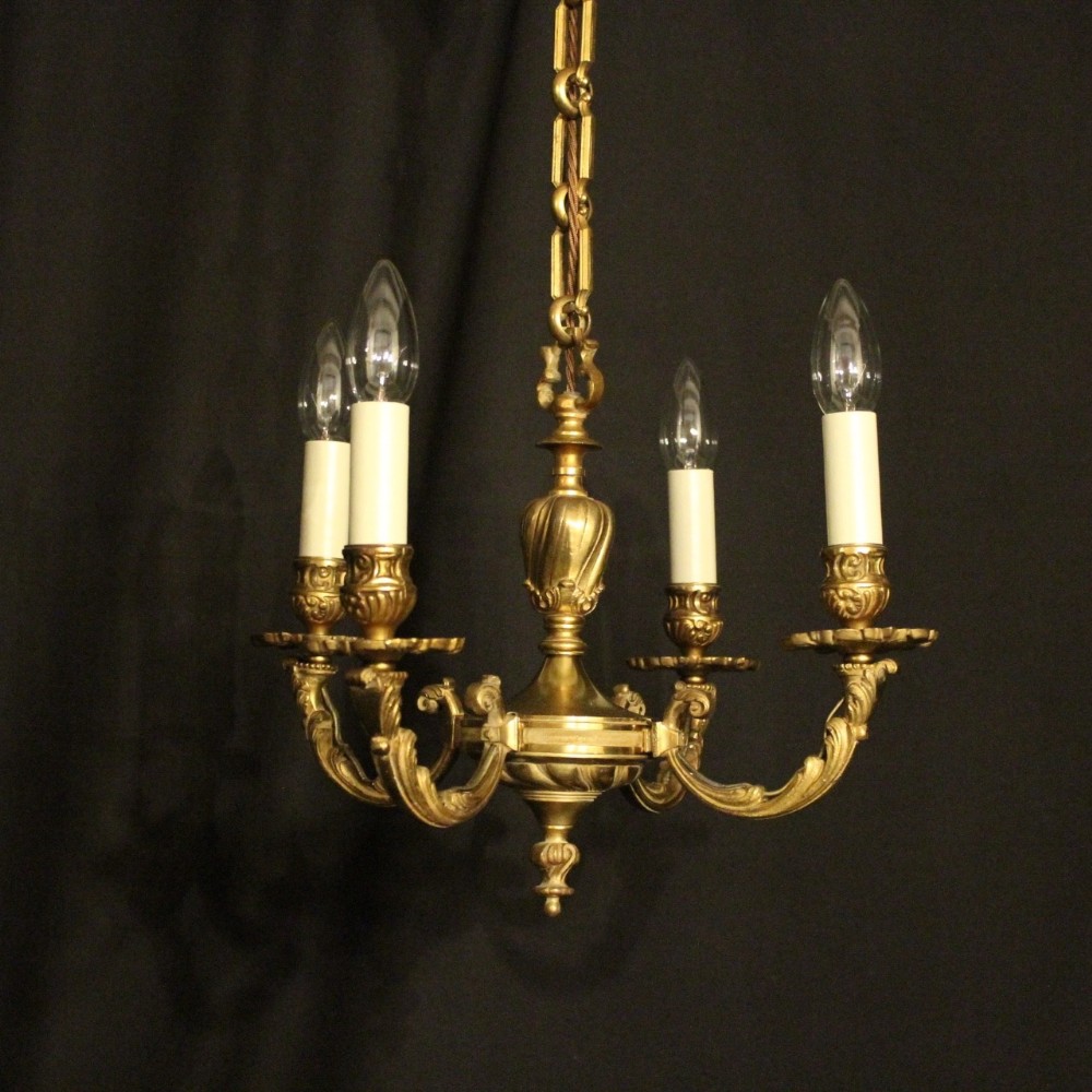 French Gilded Bronze 4 Light Chandelier