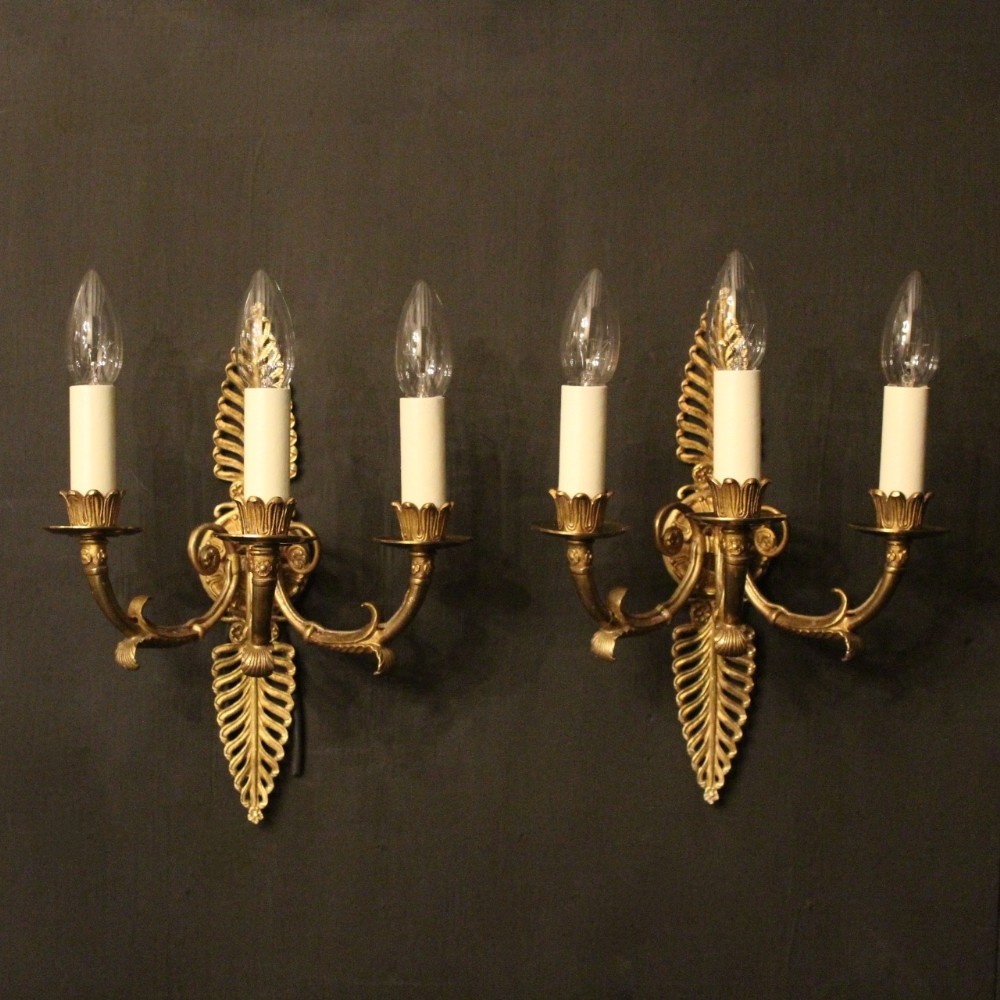 French Pair Of Empire Gilded Bronze Triple Arm Wall Lights