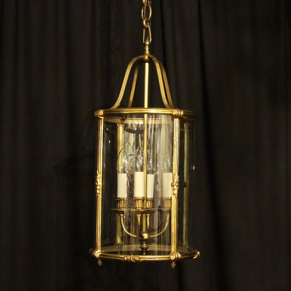 French Gilded Bronze Four Light Antique Hall Lantern