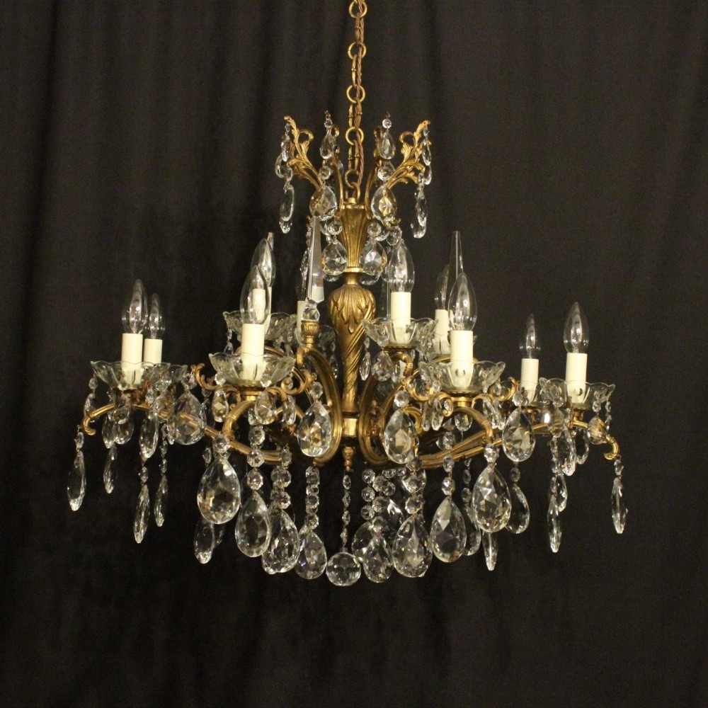 Italian Gilded & Crystal 12 Light Antique Chandelier