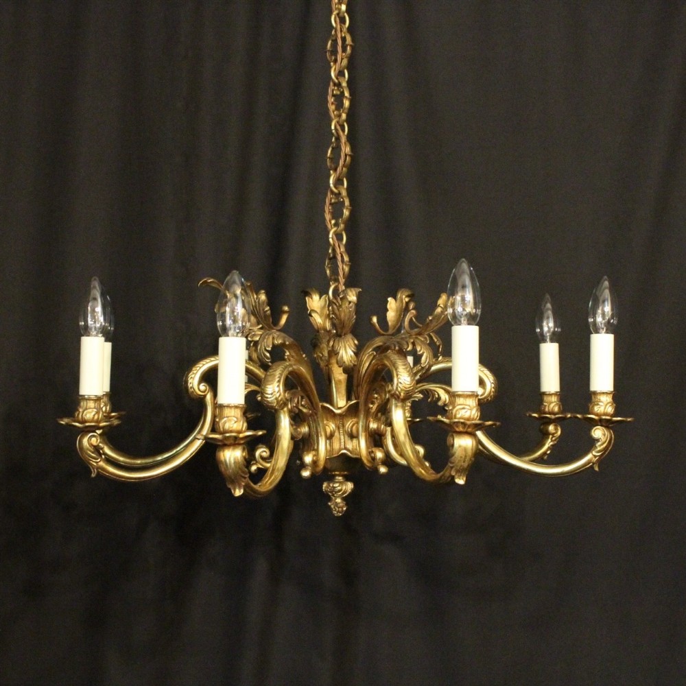 French Gilded Bronze 8 Light Antique Chandelier
