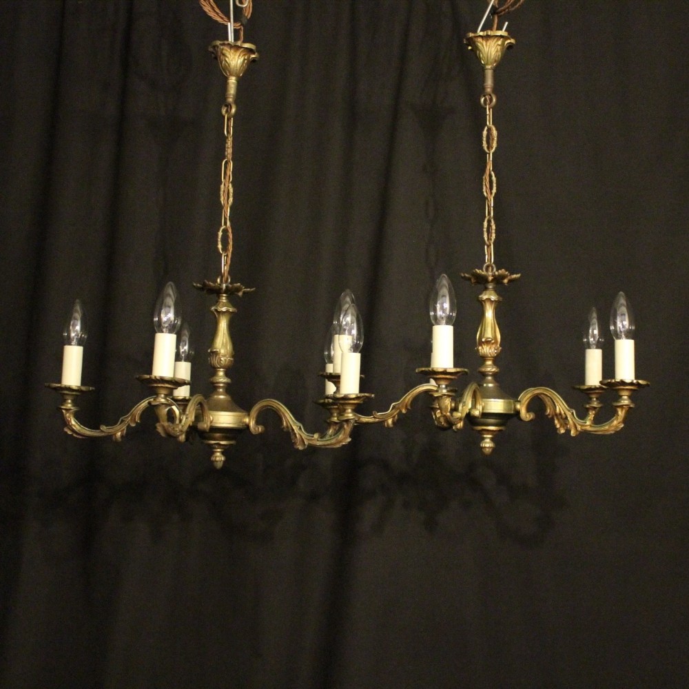 French Pair Of Gilded 5 Light Chandeliers