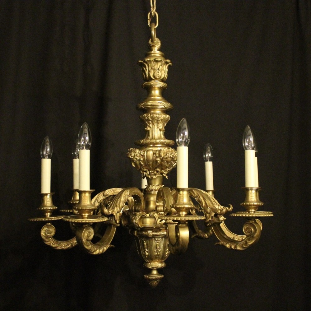 French Gilded Bronze 8 Light Antique Chandelier