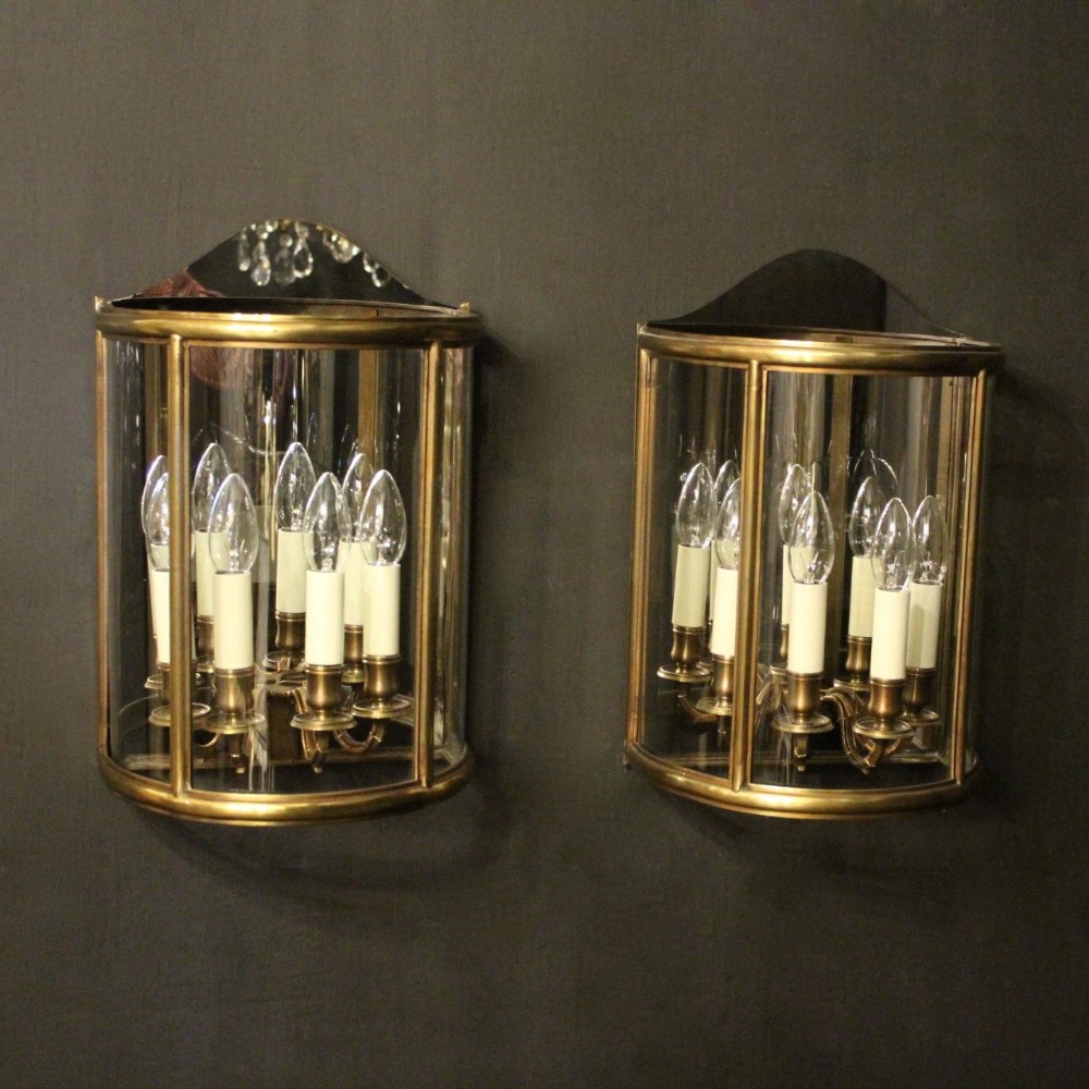French Pair 4 Light Bronze Wall Half lanterns