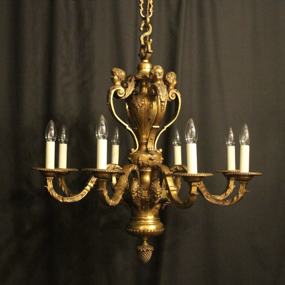French Gilded Bronze 8 Light Antique Chandelier