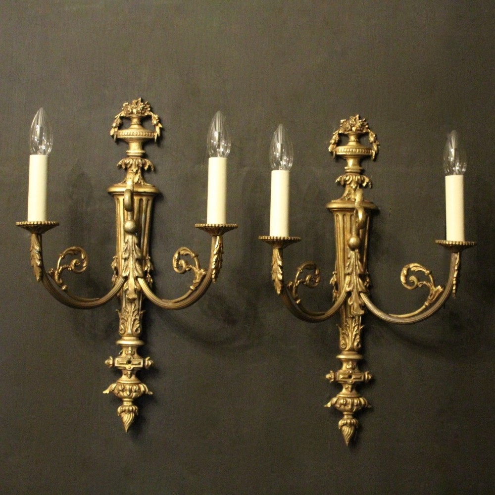 French Pair Of Bronze Antique Wall Sconces