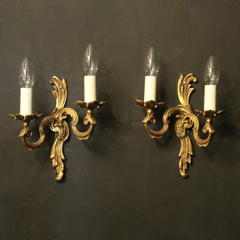 French Pair Of Twin Arm Antique Wall Lights