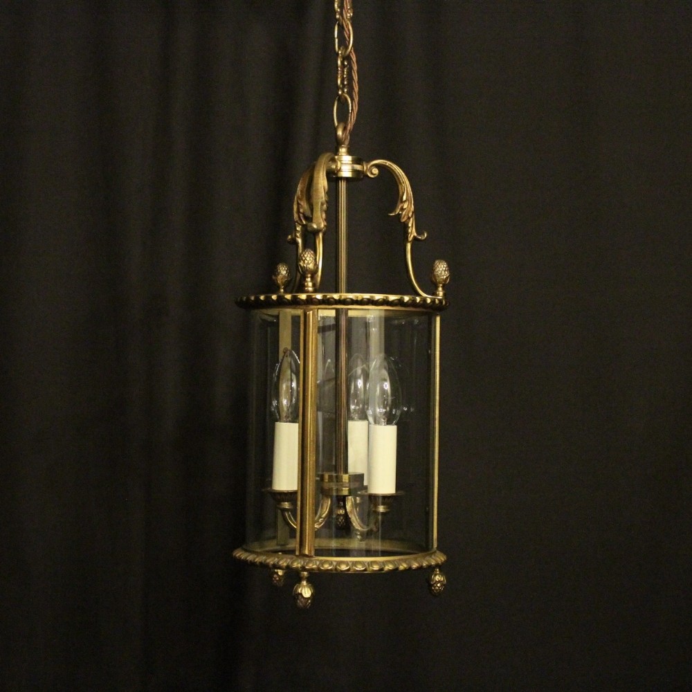French Gilded Triple Light Antique Hall Lantern