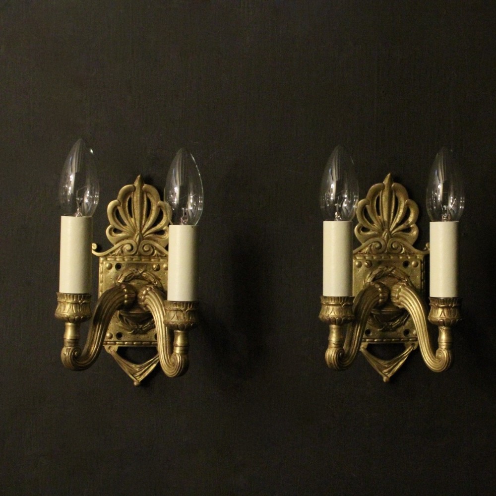 French Pair Of Bronze Antique Wall Sconces