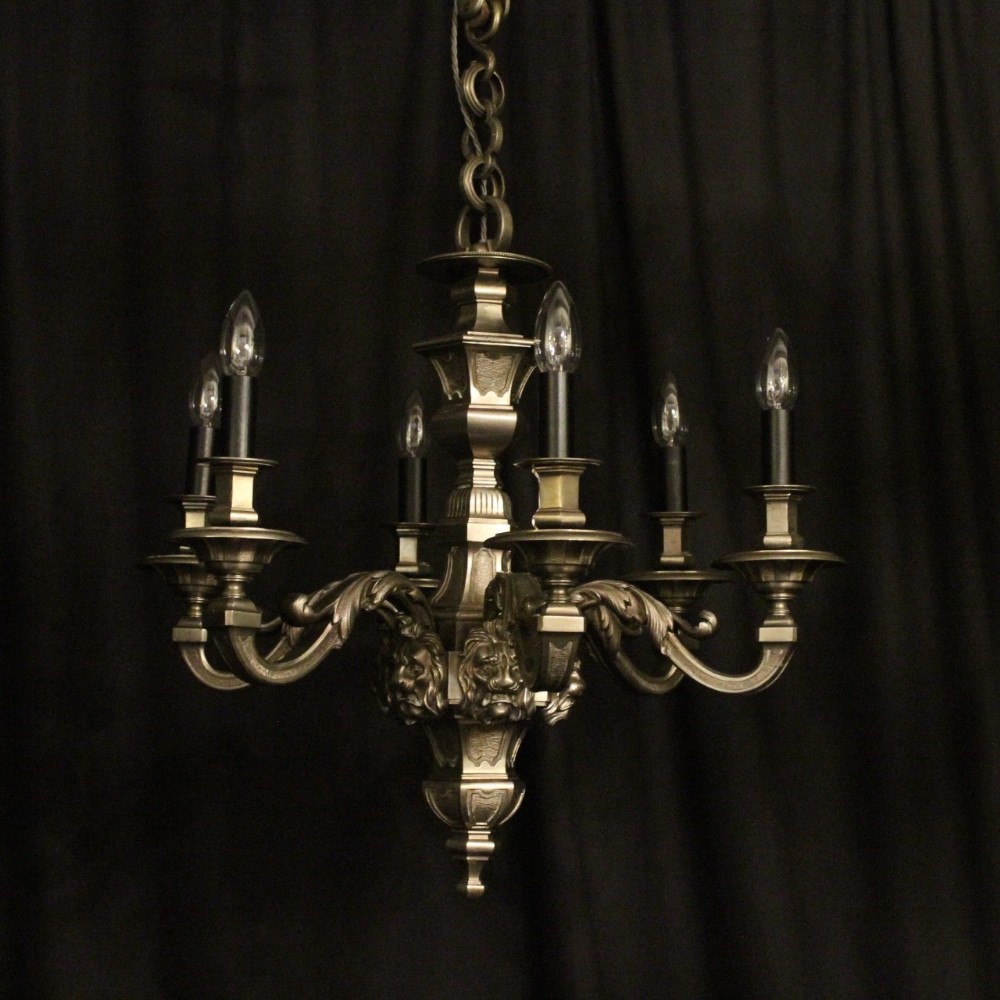 French Silver Bronze 6 Light Antique Chandelier