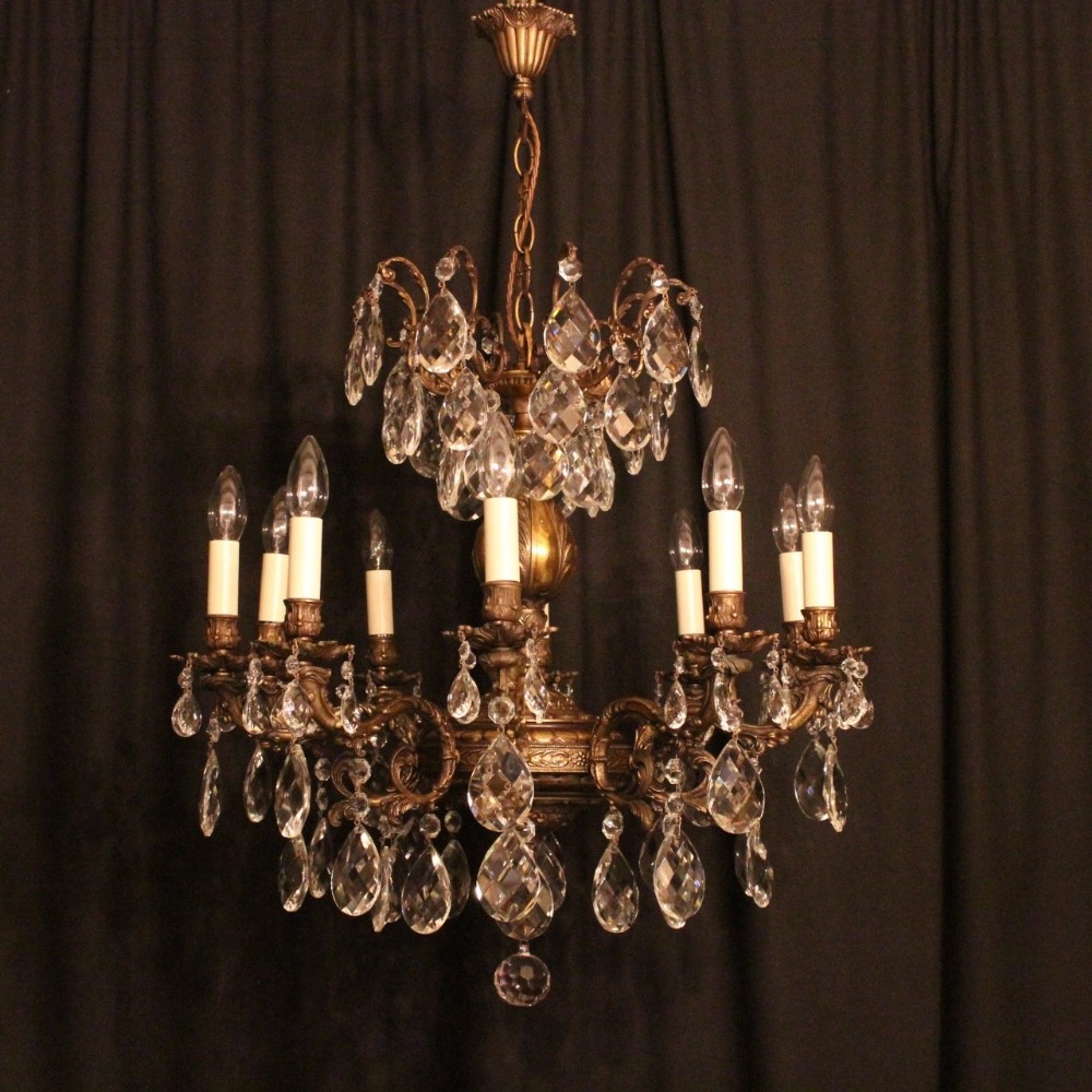 Italian Gilded & Crystal 10 Light Antique Chandelier