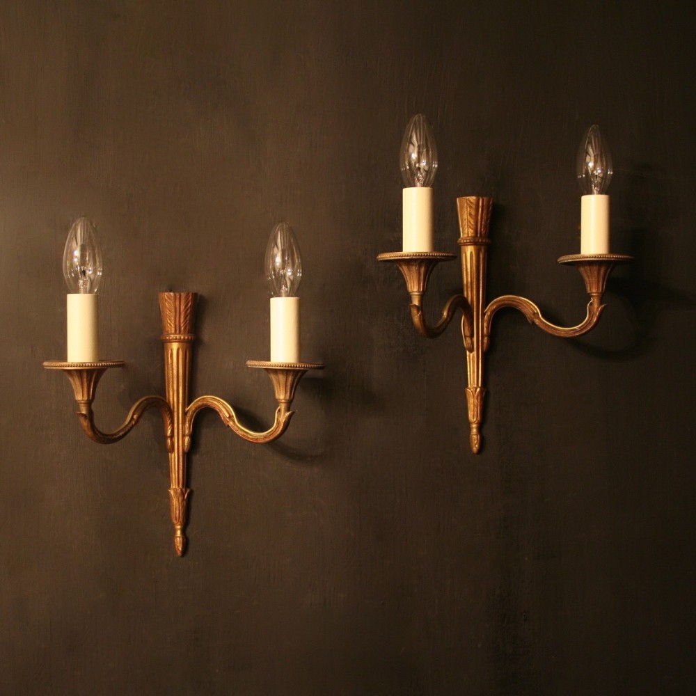 French Pair Of Gilded Twin Arm Antique Wall Lights