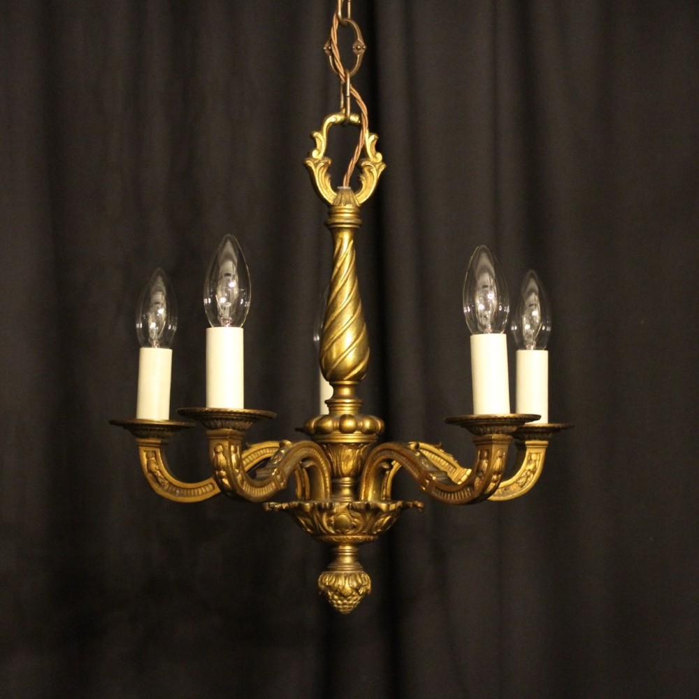 French Gilded Bronze 5 Light Antique Chandelier
