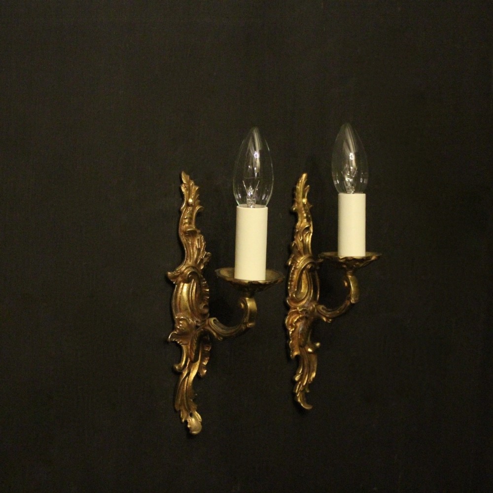 French Pair Of Gilded Single Arm Antique Wall Lights
