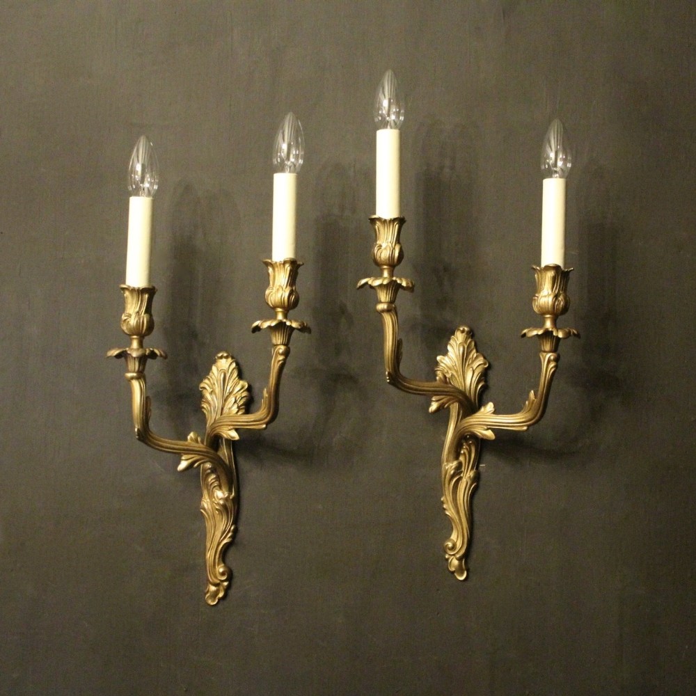French Pair Of Brass Twin Arm Wall Lights