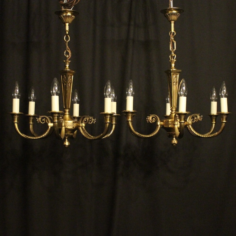 French Pair Of Gilded Bronze Chandeliers