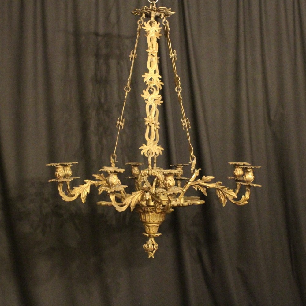 French Gilded Bronze 8 Light Candle Chandelier