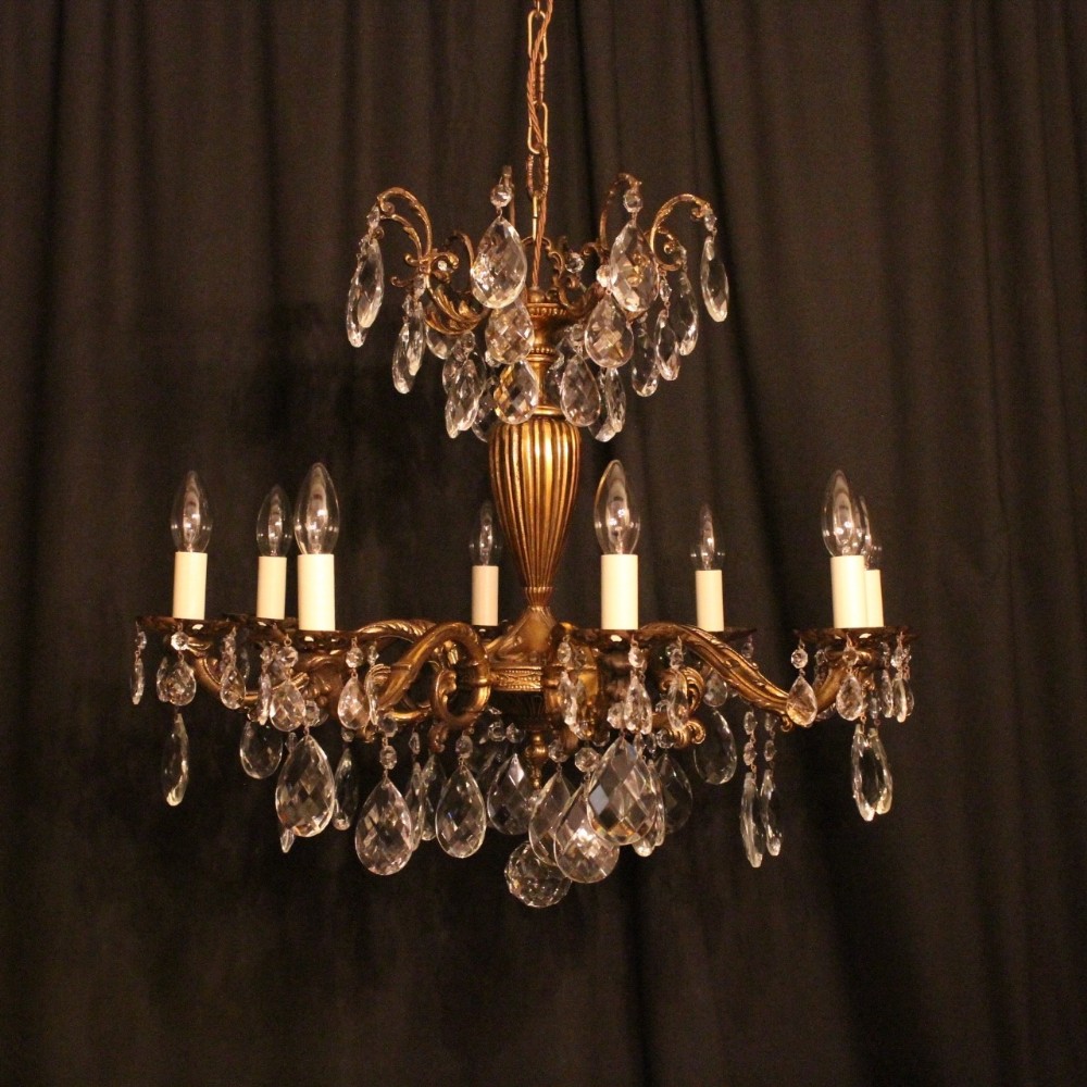 Italian Gilded & Crystal 8 Light Antique Chandelier