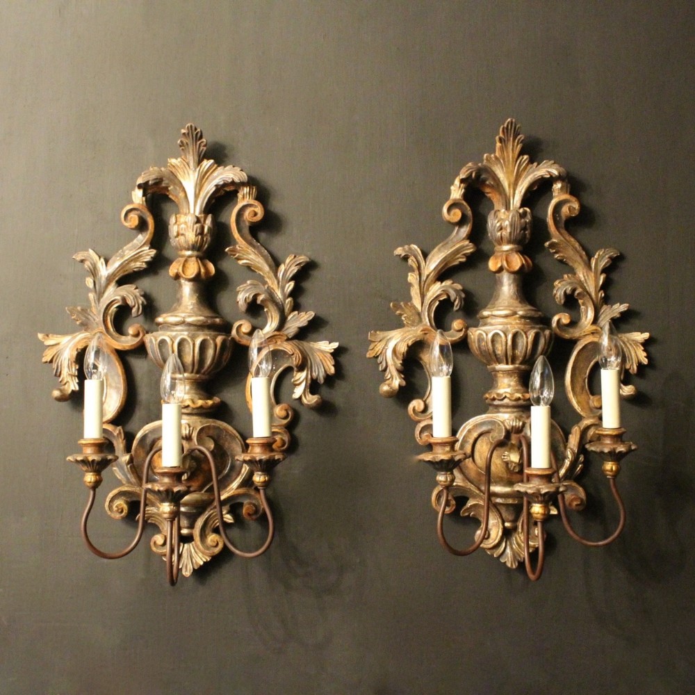 Florentine Pair Of Triple Arm Wall Lights