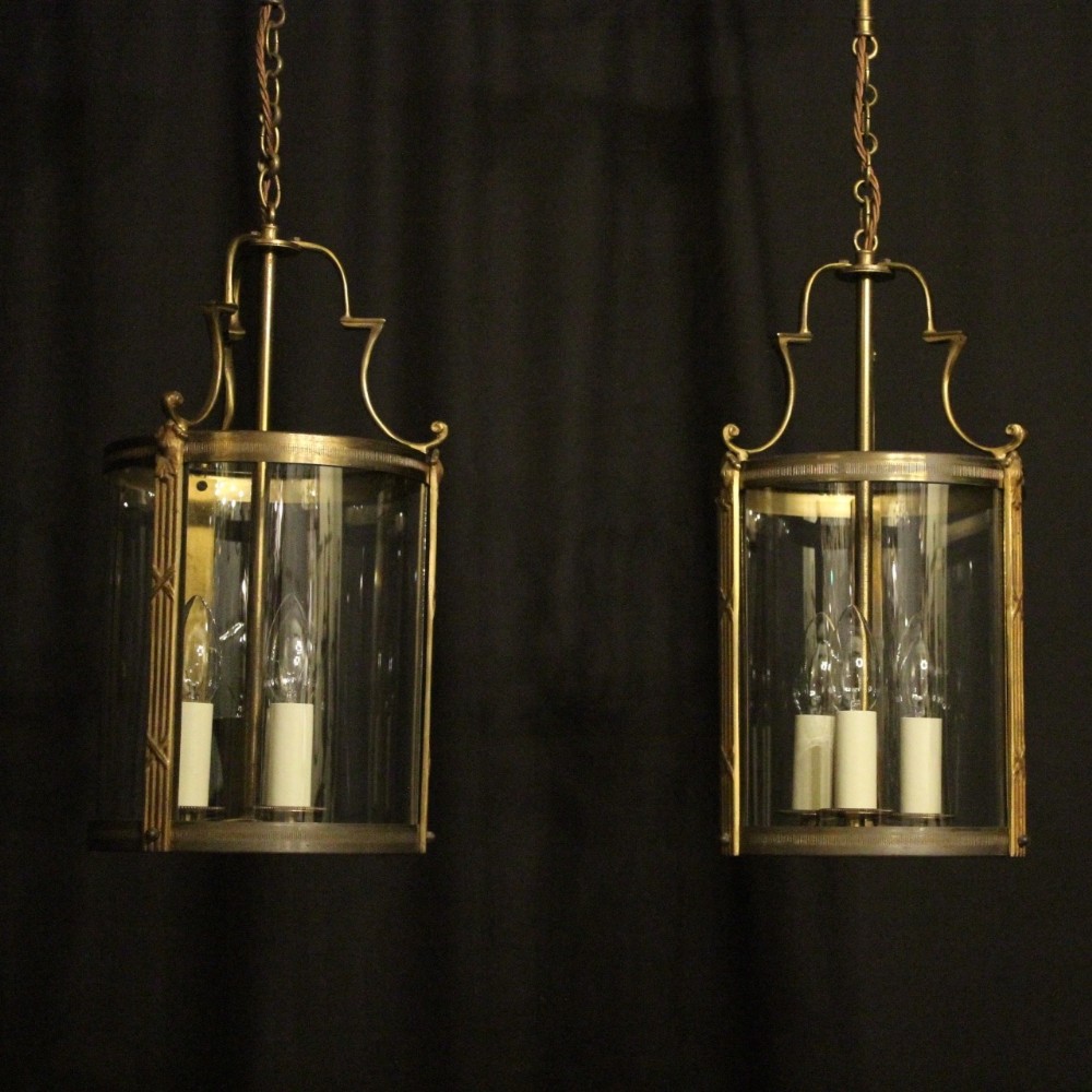 French Pair Triple Light Antique Lanterns