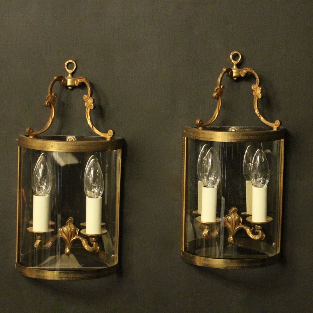 French Pair Of Gilded Convex Half Wall lanterns