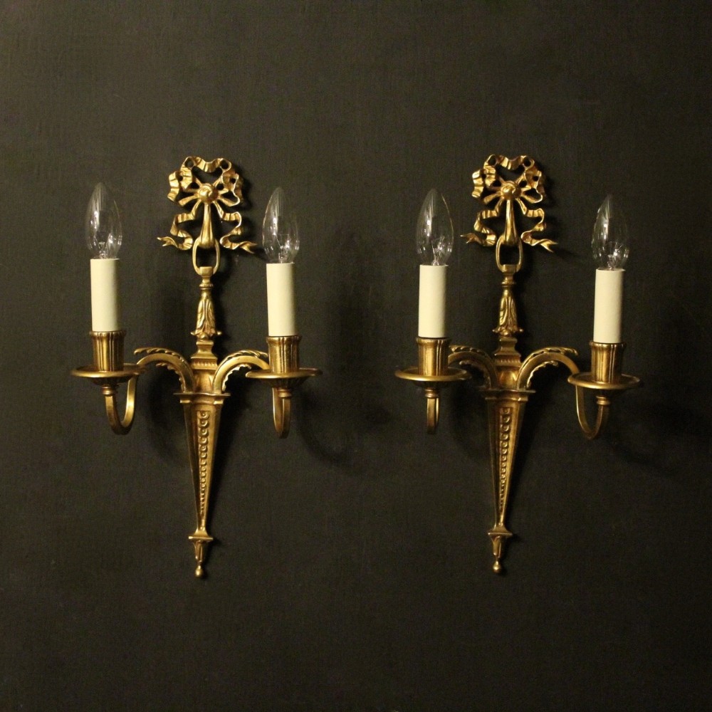 French Pair Of Gilded Twin Arm Antique Wall Lights