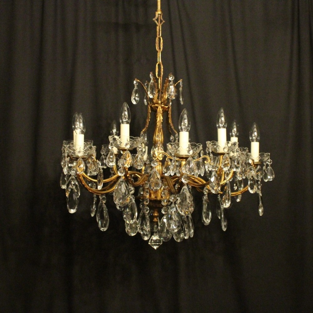 Italian Gilded & Crystal 12 Light Antique Chandelier