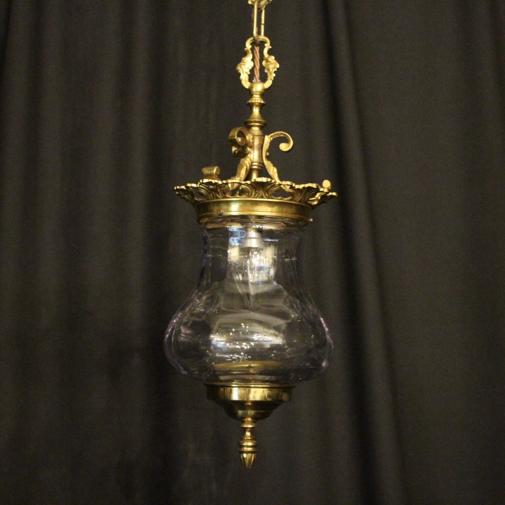 French Gilded Single Light Amethyst Hall Lantern