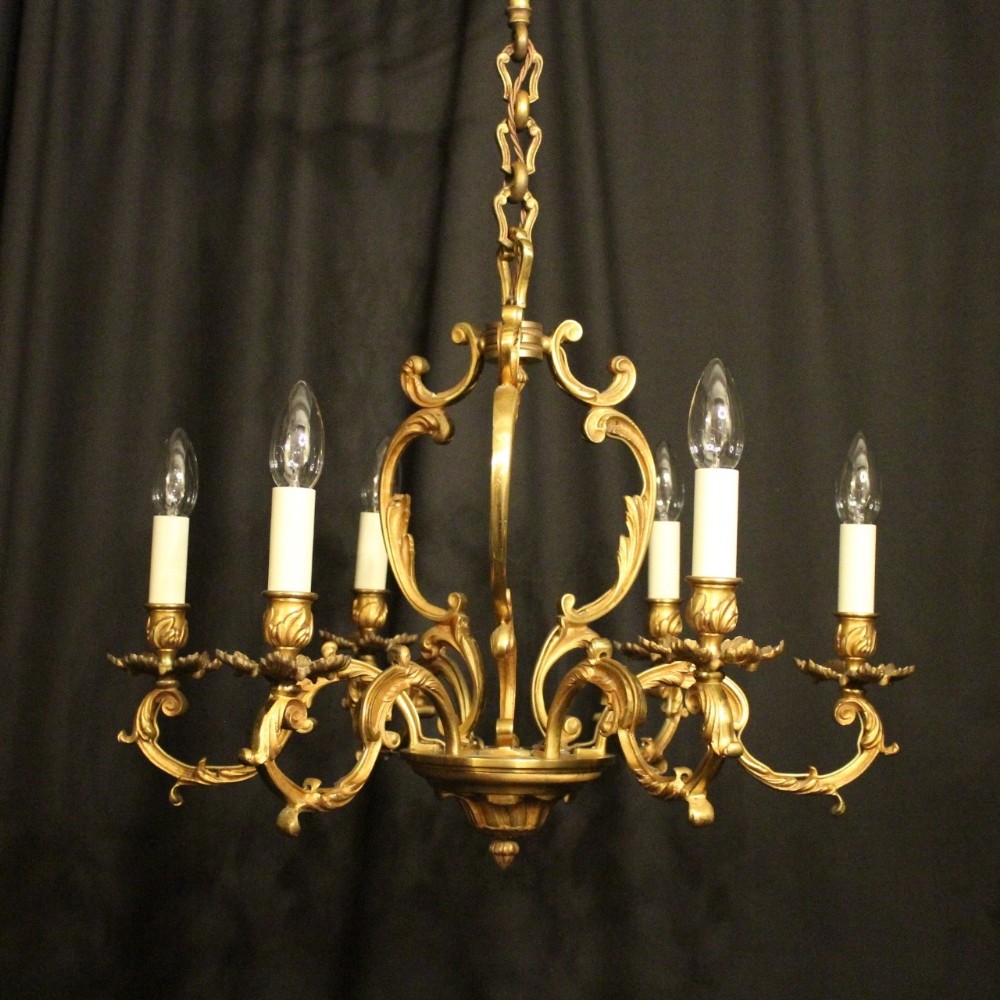 French Gilded Bronze 6 Light Chandelier