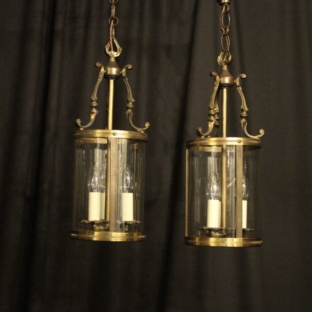 French Pair Triple Light Antique Lanterns
