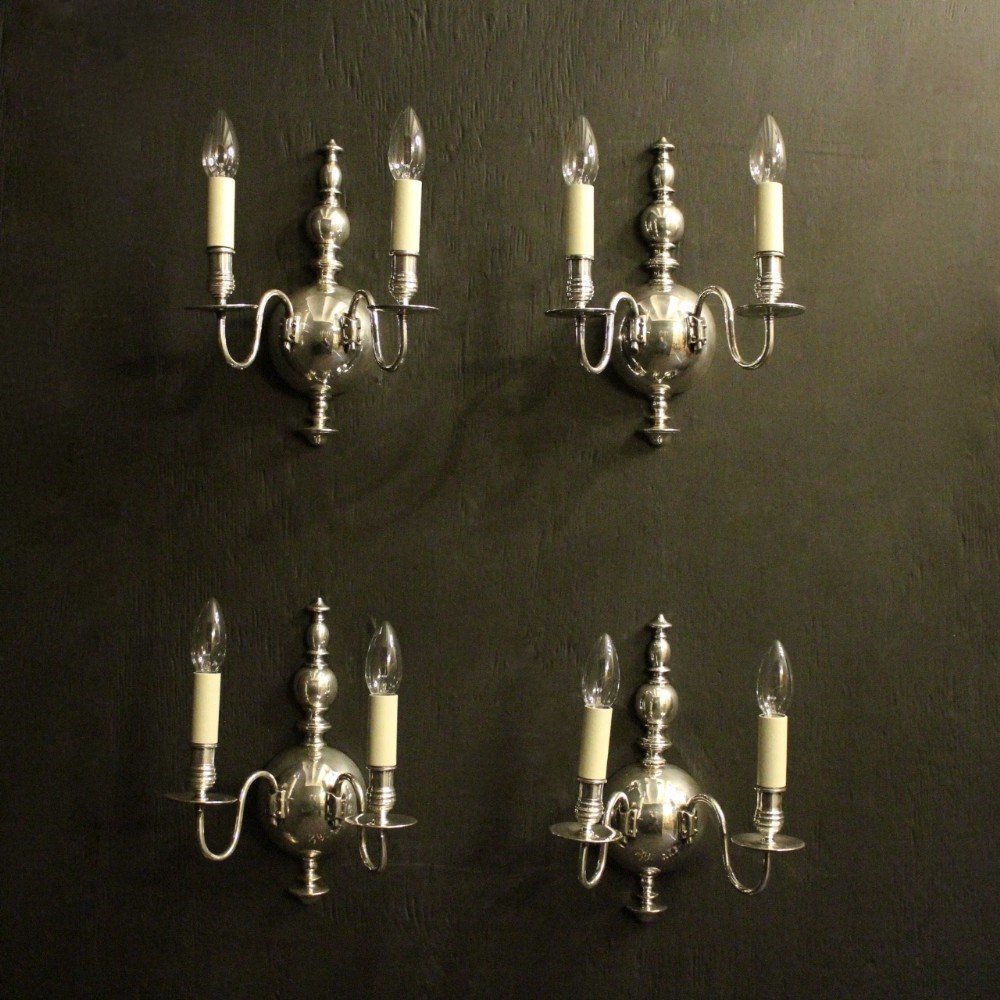 English Set Of 4 Silver Antique Wall Lights