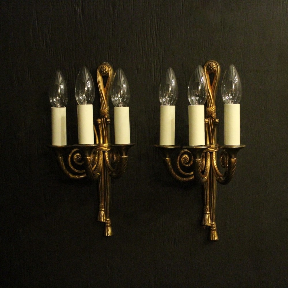 French Pair Of Gilded Rope Wall Lights