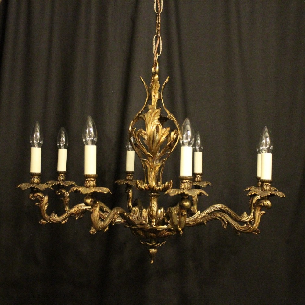 Italian Gilded Bronze 8 Light Chandelier