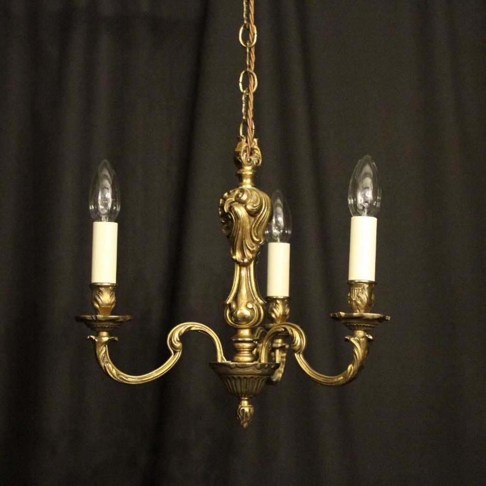 French Gilded Bronze Triple Light Chandelier