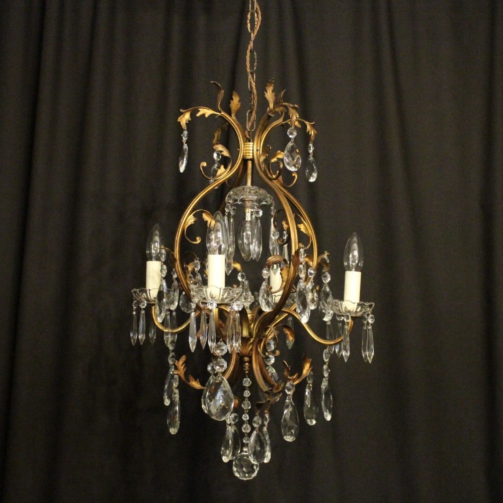 French Gilded 5 Light Birdcage Antique Chandelier