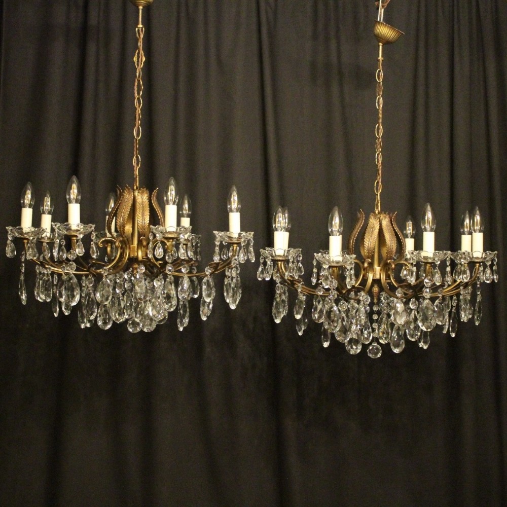 Italian Pair Of 8 Light Antique Chandeliers