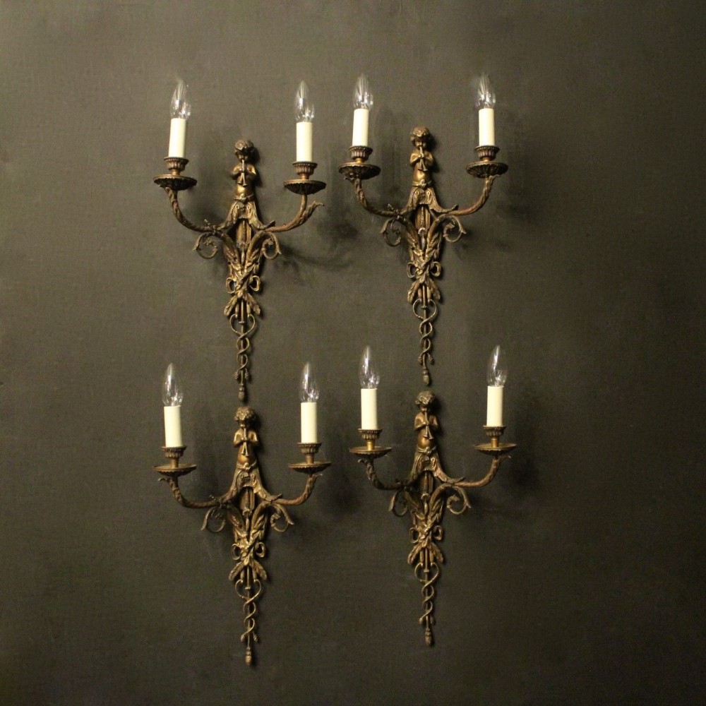 French Set Of 4 Gilded Bronze Twin Arm Antique Wall Lights