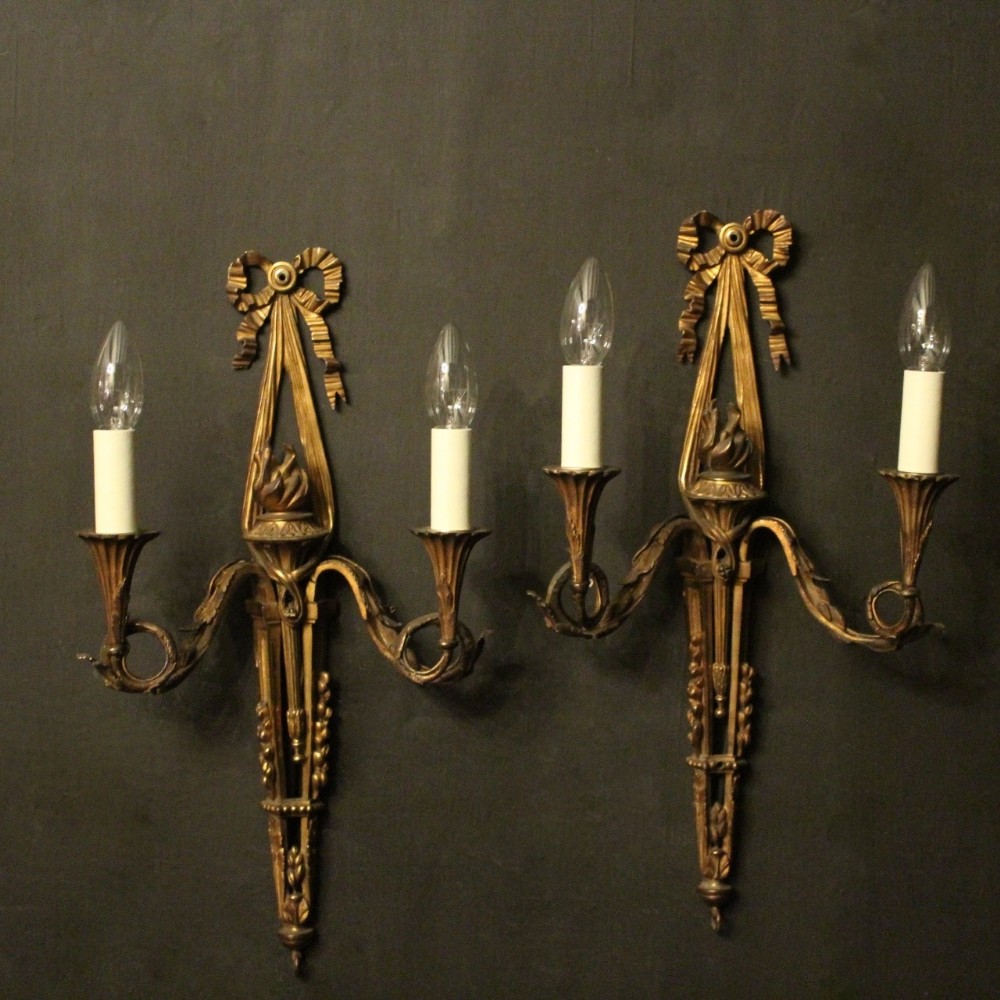 French Pair Of Gilded Antique Wall Sconces